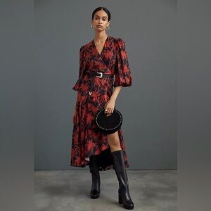 Anthropologie Caballero Abstract Midi Wrap Dress M